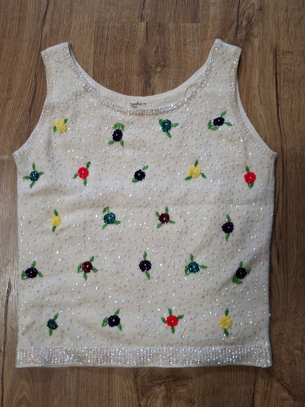 Vtg Cyn Les Beaded Sequined Tank Top Wool Angora Blouse Shirt Sequins Womens 38